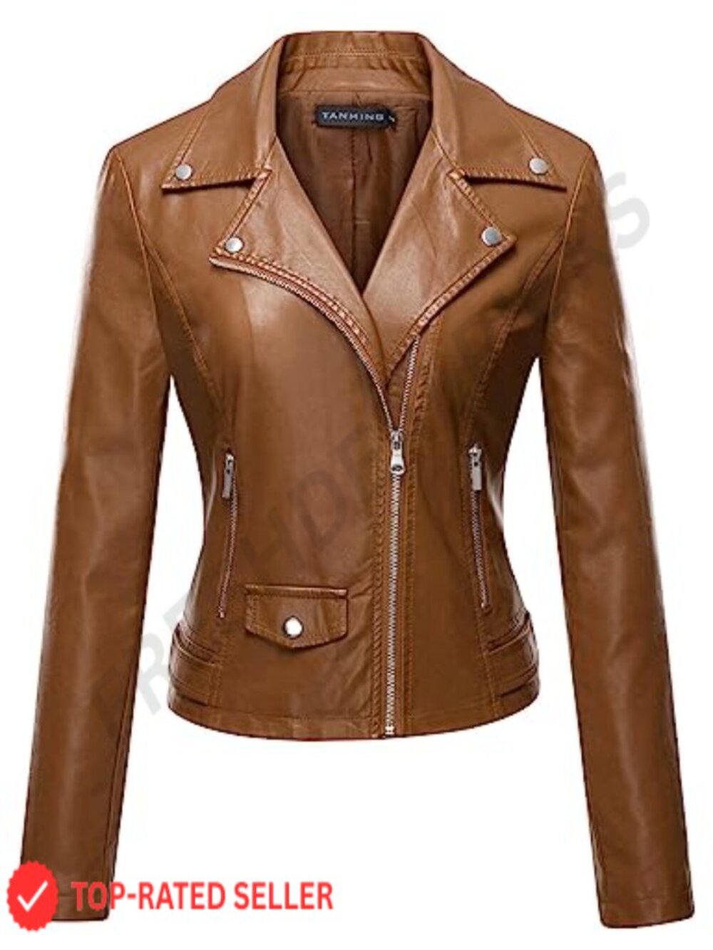 Faux Leather Moto Biker Short Coat Jacket Zip Up Notch Collar